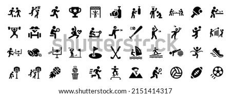 Sport icon collection on black design. Various sports activities such as tennis, hockey, volleyball, football, soccer and boxing icon design. Vector illustration