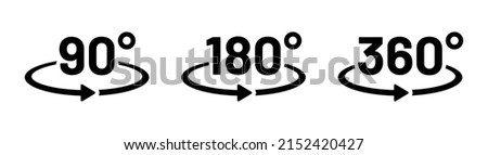 90 180 360 degree icon set in flat style. View rotation vector isolated on white background.