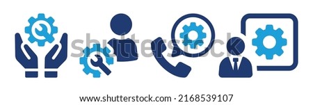 Assistance icon vector set. Technical support with gear and wrench symbol for maintenance concept.