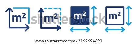 m2 unit icon vector set. Square meter symbol for measuring size area or surface dimension. Stok fotoğraf © 