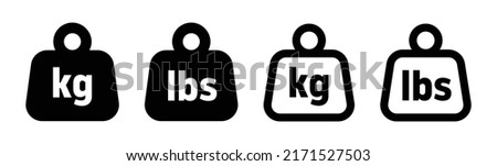 Kilogram (KG) and pound (LBS) symbol on weight icon vector set.