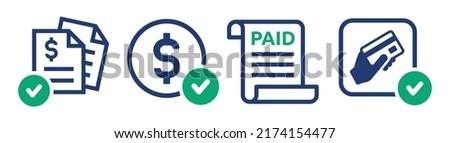 Paid icon vector set illustration. Dollar payment symbol with document and check sign.
