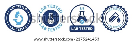 Lab tested vector icon set. Product quality control proven by laboratory research illustration.