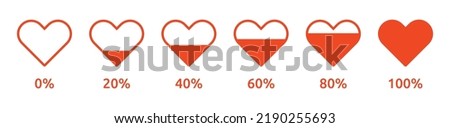 Love level icon vector illustration. Passion indicator and romance measurement with heart filling symbol.