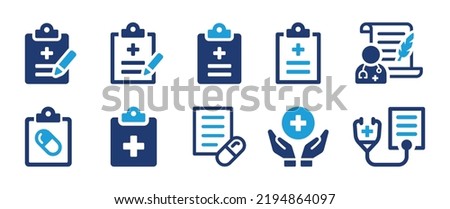 Prescription icon collection. Medical form icon vector set illustration. Health check concept.