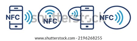 NFC icon outline set. Contactless wireless pay sign. NFC payments symbol for apps vector isolated on white background.