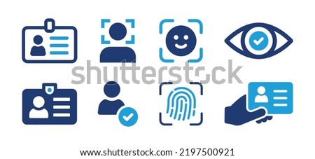 ID - identity document icon set. Containing Id card, biometric, face id and eye scan icons. Vector illustration.