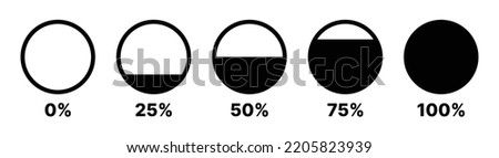 Set of filled circle from 0 to 100 percent icon. Partially full vector circular shape symbol.