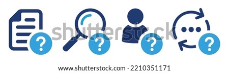 Unknown or unknow icon set. Containing document, magnifying glass, unknown person, update button with question mark icon. Collection of vector symbol illustration. 