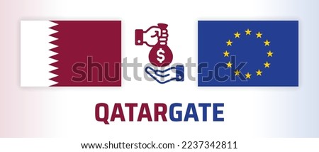 Qatargate vector illustration. Political scandal of Qatar corruption at the European Parliament including bribery, money laundering and organized crime.