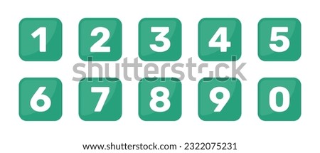 Simple square numbers symbol from 0-9 set. Green color isolated font in vector flat.