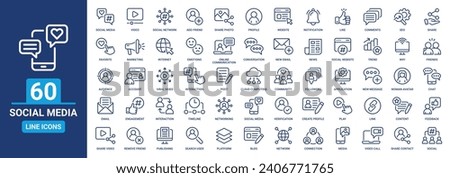 Social media outline icon set. Containing like, share, social network, comment, profile, connection, networking, friends and more. Line icons vector collection.