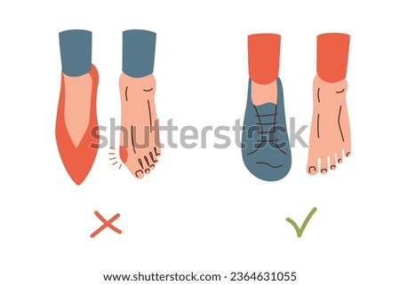 Feet with bunion vs healthy feet, barefoot shoes infographic, high heeled narrow shoes health risks, halux valgus before and after, vector arrangement with legs, brochure and banner template