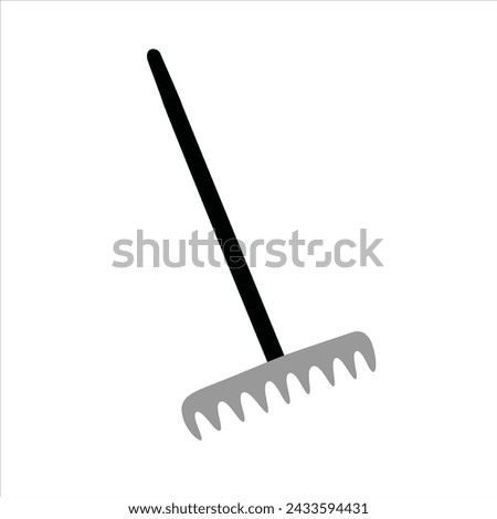 Garden rake icon, doodle farm equipment, vector illustration of gardening instrument, farm tools for raking leaves and soil, isolated colored clipart on white background