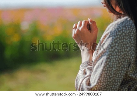 Image, Stock Photo Religious Praying Woman is praying at her bed