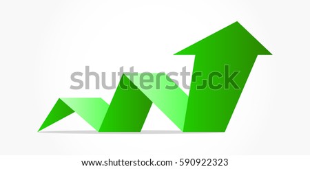 bouncing ribbon with green arrow head pointing upward with shadow effect