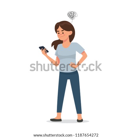 vector illustration angry woman holding her phone, lost signal vector , 