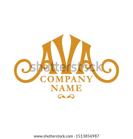 Gold orange monogram logo ava lettering carving initial vector