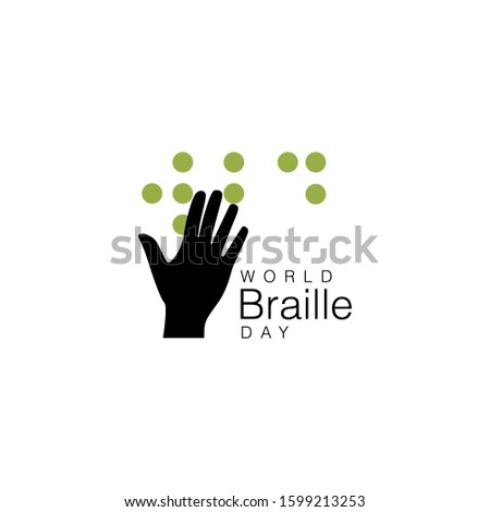 World Braille Day. 
Poster or logo for annual celebration of World Braille Day (January 4) with text World Braille Day made by braille alphabet 