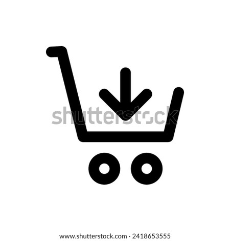 Shopping cart download vector icon, flat design. Isolated on white background.