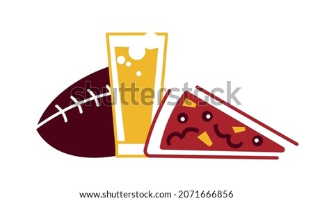 Fans food concept. Rugby, beer and pizza line art icon. Sport show meal. Vector illustration