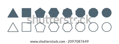 Types of polygon. Geometry Mathematical figures. Outline set. Triangle Square  Pentagon Hexagon Heptagon Octagon  Nonagon Decagon. Vector 