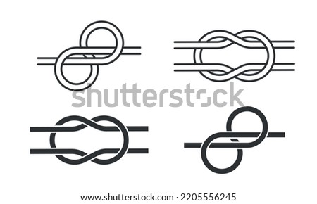Square Knot line icon set. Hercules or Reef Knot Logo Design. Cable rope, sea knot or loop.  Vector illustration