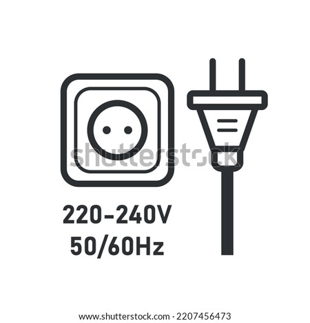 information sign 220-240 Volt. Socket and plug sign. Vector illustration