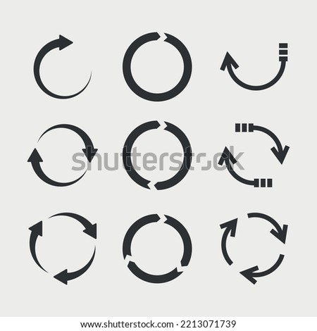 Circle arrow icon silhouette set. Loading, recycle or repeat sign. Interconnecting round. One, two, three arrow in the loop. Vector illustration