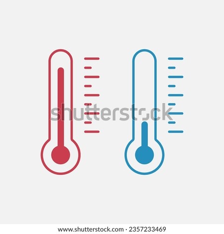 High and low temperature line icon set.  Hot summer and cold winter season. Termometer climat instrument. Vector illustration