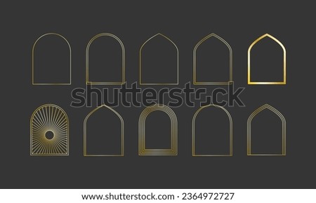 Gate mosque shapes. Muslim dome  thin line. Indian archway. Lantern frame. Vector