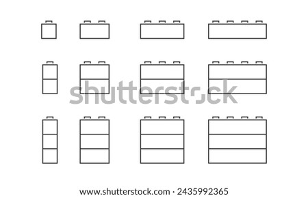 Brick toy line icon set. Blocks to build, cubes game. Construction pieces. Vector illustration