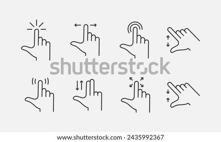 Touch screen gesture line icon set. Touchscreen technology, tap on screen, drag and drop. Vector illustration