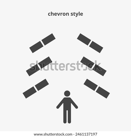 Chevron style of seating arrangements. Plan of seats in classroom or seminar. Scheme, blueprint, architectural plan. Vector illustration