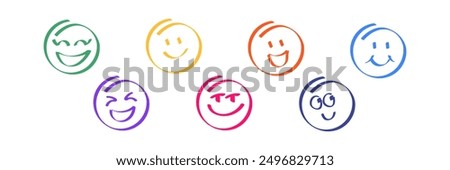 Human emotions smiley set. Funny emoji, hand drawn abstract face collection. Cute expression, comic communication. Vector illustration 