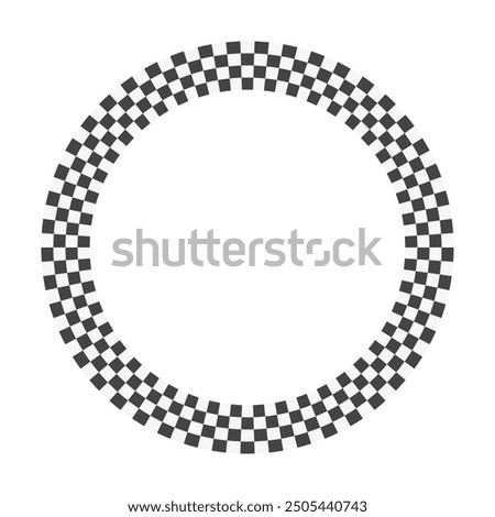 Circle race flag. Checker board geometric pattern. Round race frame. Vector illustration