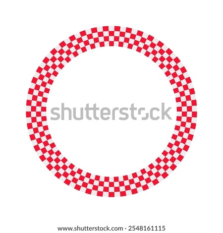 Circle race flag. Checker board geometric pattern. Red Round race frame. Vector illustration