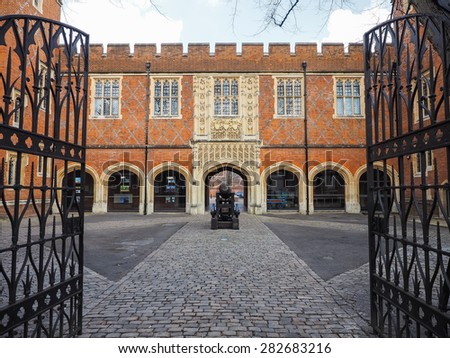 Eton, UK - 25 March 2015: Cannon Yard opposite the library at the historic Eton Public School.