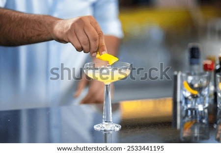 Similar – Image, Stock Photo Crop barman preparing cocktail at counter