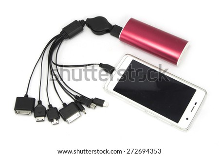 Universal USB cell phone charger on white background