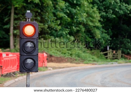 Close-up of temporary portable traffic signal  installed for road works Foto d'archivio © 