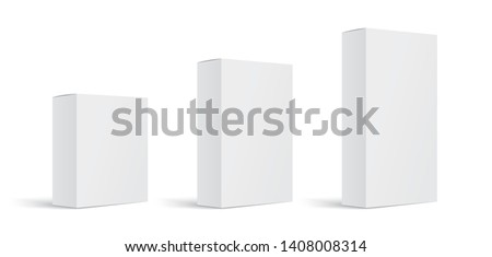 Set of realistic paper rectangular packaging boxes mockups isolated on white background. Vector illustration