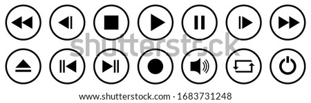 Media Player Buttons set. Media Player icons in circle isolated . Vector.