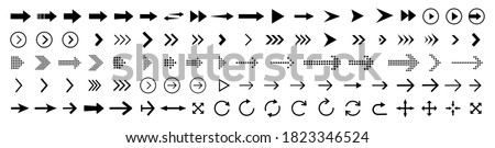 Arrows set of black icons. Arrow icon vector illustration. Various arrows isolated with the ability to change the thickness and dimensions of the arrow elements. Vector illustration