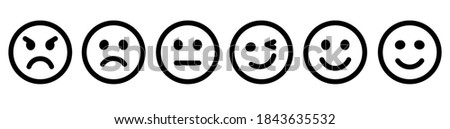 Emoticons buttons set. Vector web emoticons set isolated on white background in simple flat design. Set of Emoji outline icons. Emotion icons from positive to negative. Outline icons. Vector
