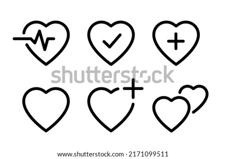 Heart icons set. Heartbeat icon. Medical heart signs. Cardiogram sign. Medicine symbols. Editable stroke. Vector