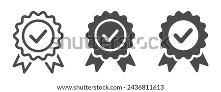 Approval check medal icon set. Certified medal. Quality Badge. Vector illustration