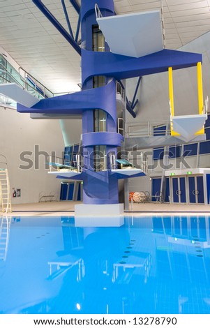 Athletic indoor diving platforms suitable for international sporting events.