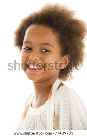 A Cute 7 Year Old African Girl In The Studio Against A White Backdrop ...