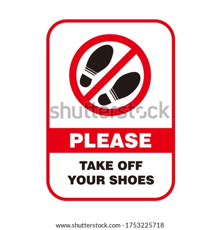 Red No Shoes Forbidden Sign with Text Please Take Off Your Shoes Template Vector